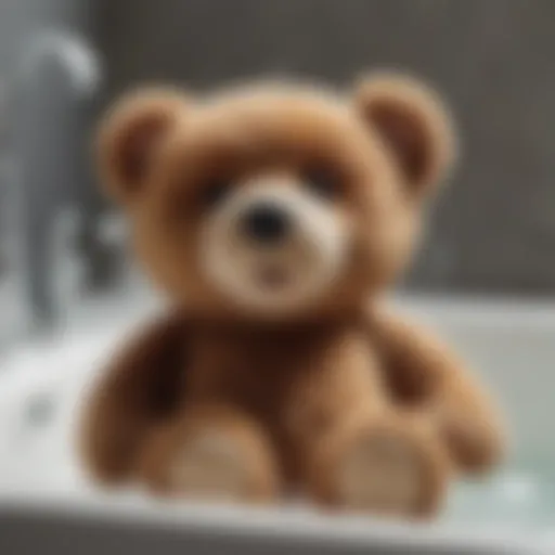 Fluffy teddy bear soaking in gentle detergent solution