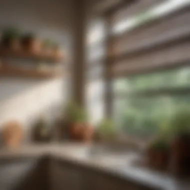 Various materials for window shades in a kitchen setting