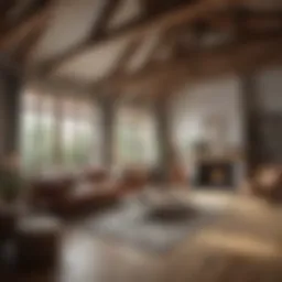 Exquisite wooden beams enhancing a modern living room