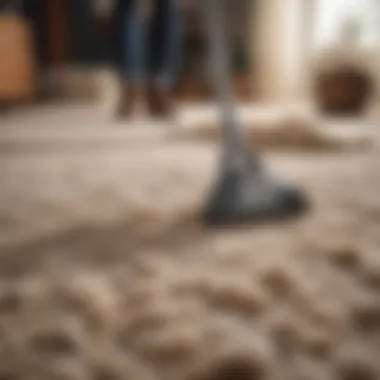 A homeowner applying a DIY cleaning solution to a wool carpet